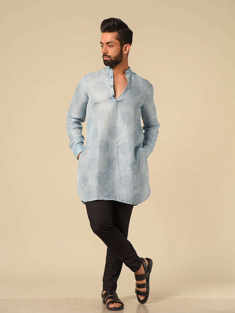 Autumn tree Kurta in sky blue colour | Qbmen