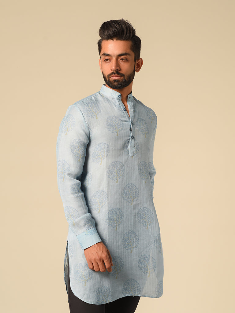 Autumn tree Kurta in sky blue colour | Qbmen