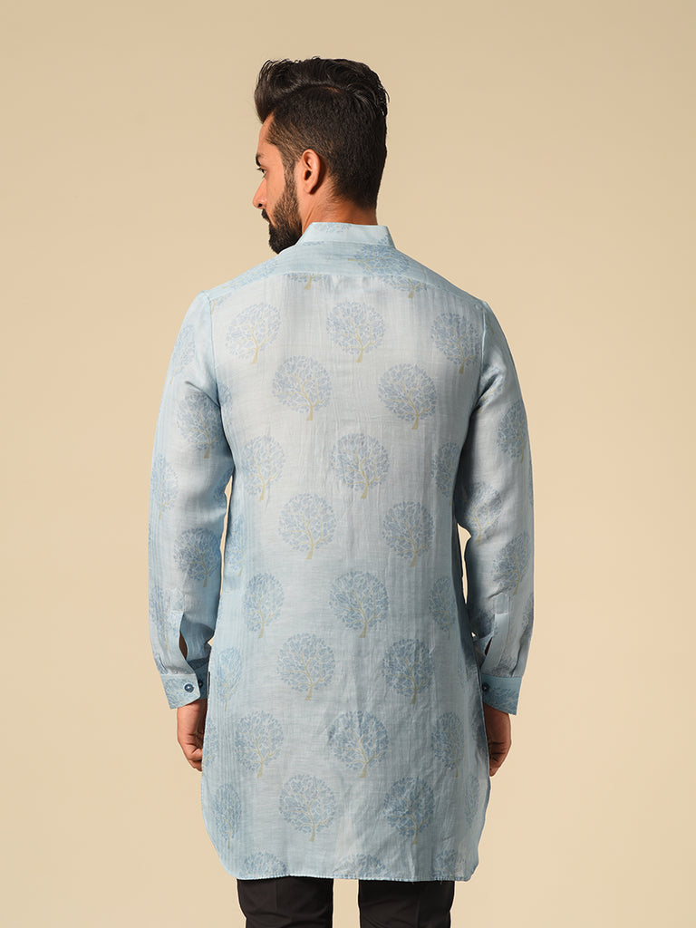 Autumn tree Kurta in sky blue colour | Qbmen
