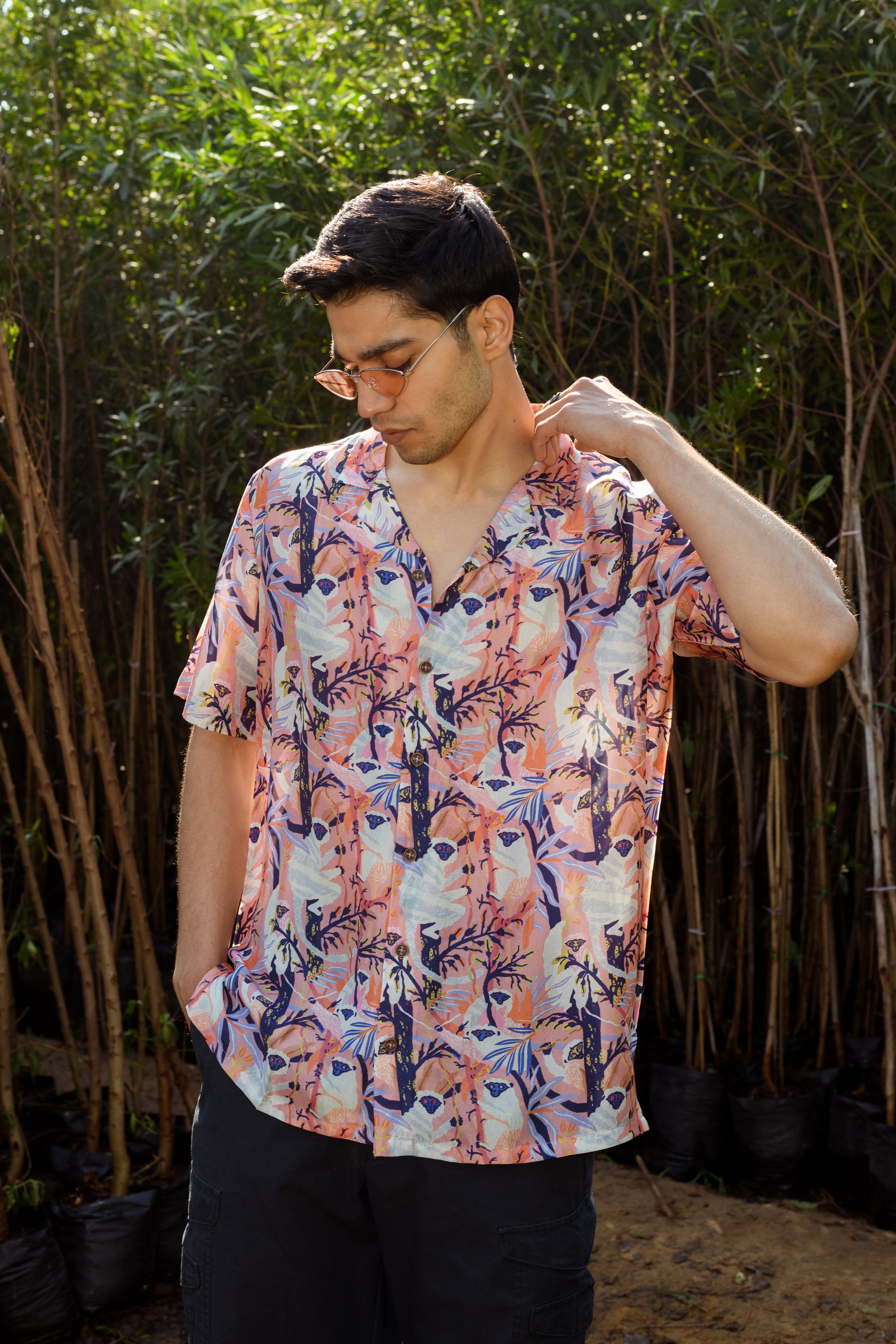Lilly Pink Leaf - Silk - Oversize Hawaiian Collar Shirt