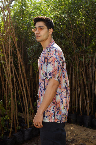 Lilly Pink Leaf - Silk - Oversize Hawaiian Collar Shirt