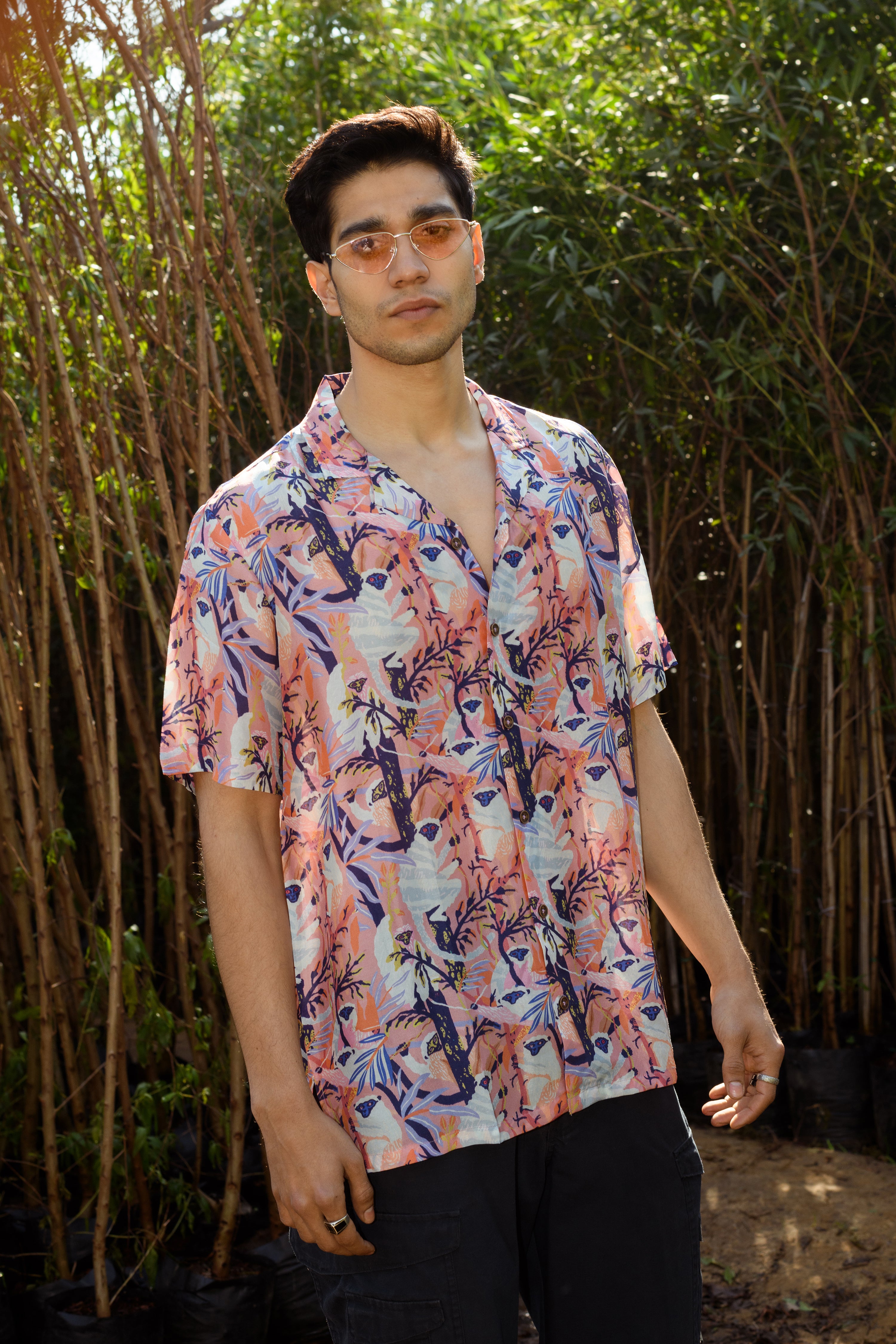 Lilly Pink Leaf - Silk - Oversize Hawaiian Collar Shirt