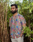 Floral Steel Grey - Russian Silk - Oversize Hawaiin Collar For Men