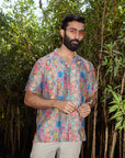 Floral Steel Grey - Russian Silk - Oversize Hawaiin Collar For Men