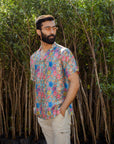 Floral Steel Grey - Russian Silk - Oversize Hawaiin Collar For Men