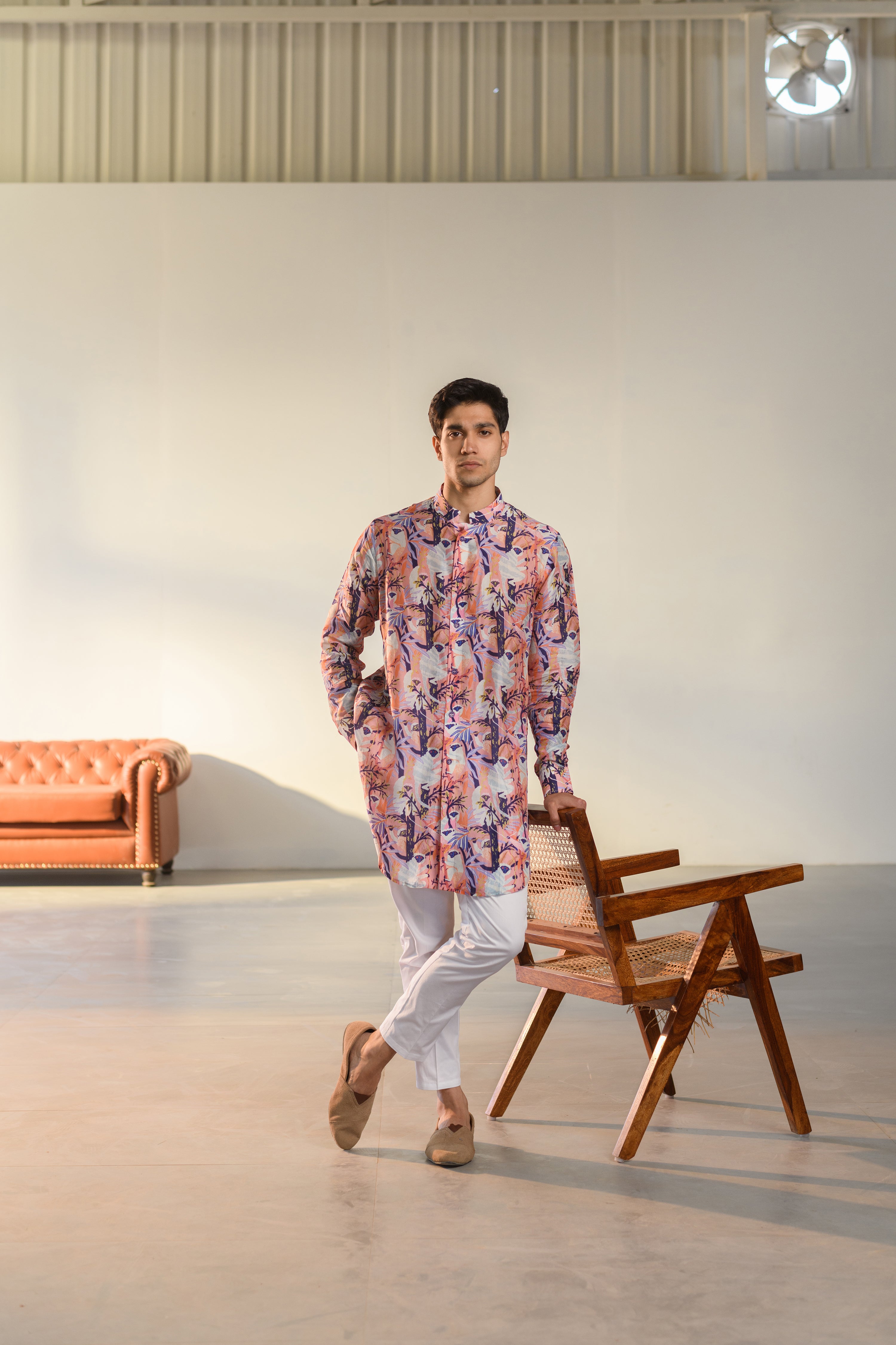 Lilly Pink Leaf - Silk - New Style Kurta For Men