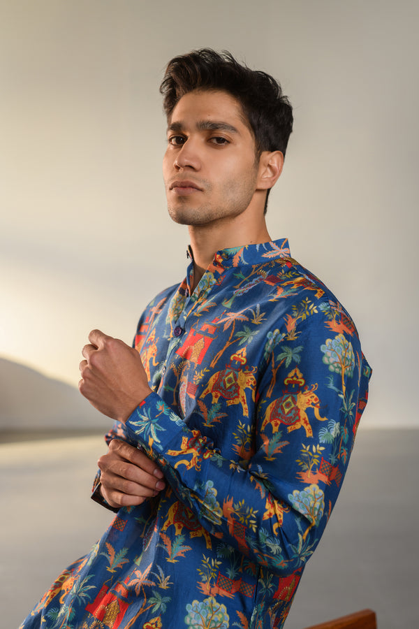 Jual Elephant Blue - Russian Silk - Ganganagry Kurta For Men