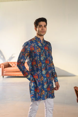 Jual Elephant Blue - Russian Silk - Ganganagry Kurta For Men