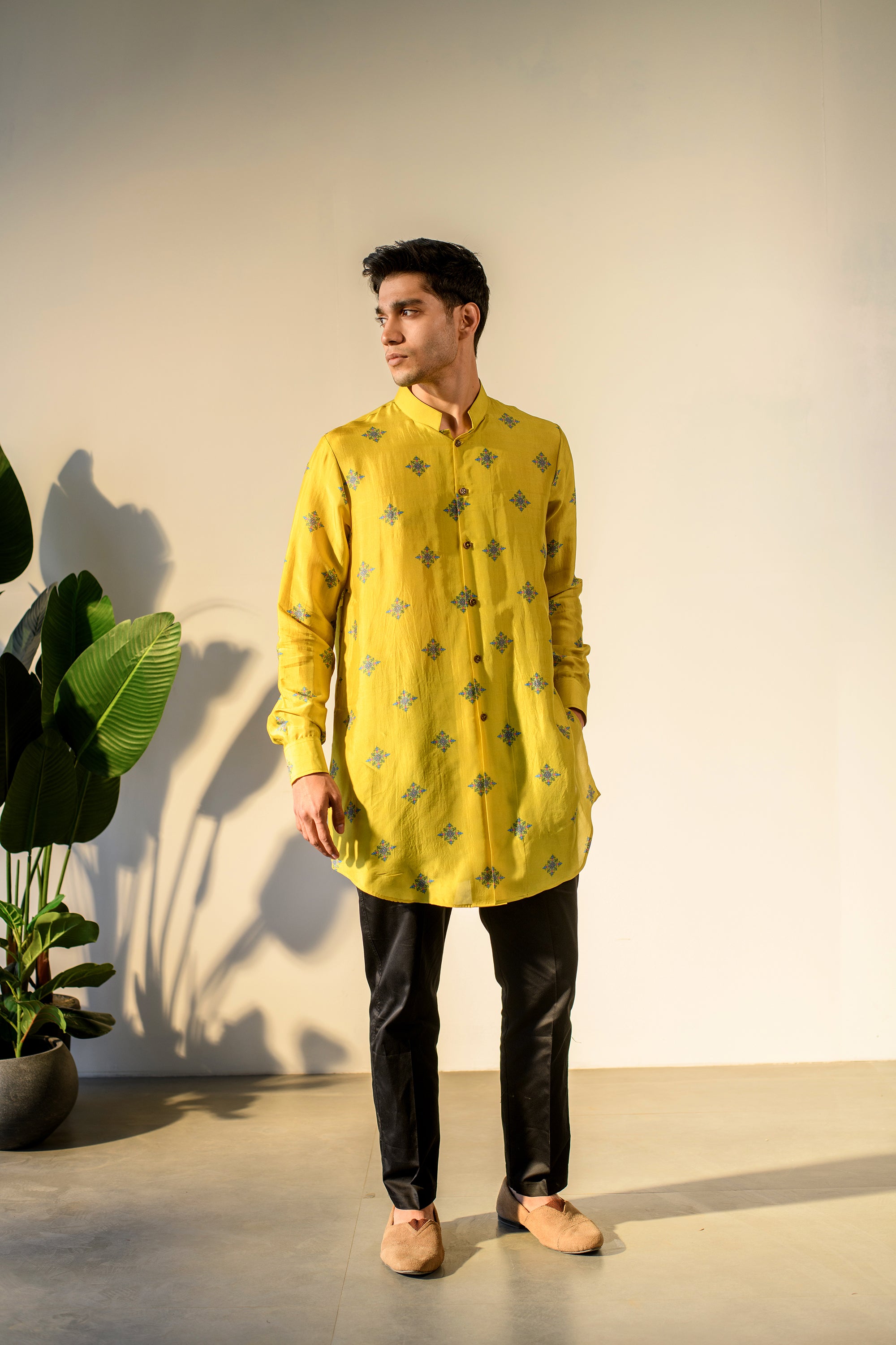 Nilay Yellow - Silk - Full Button Kurta For Men