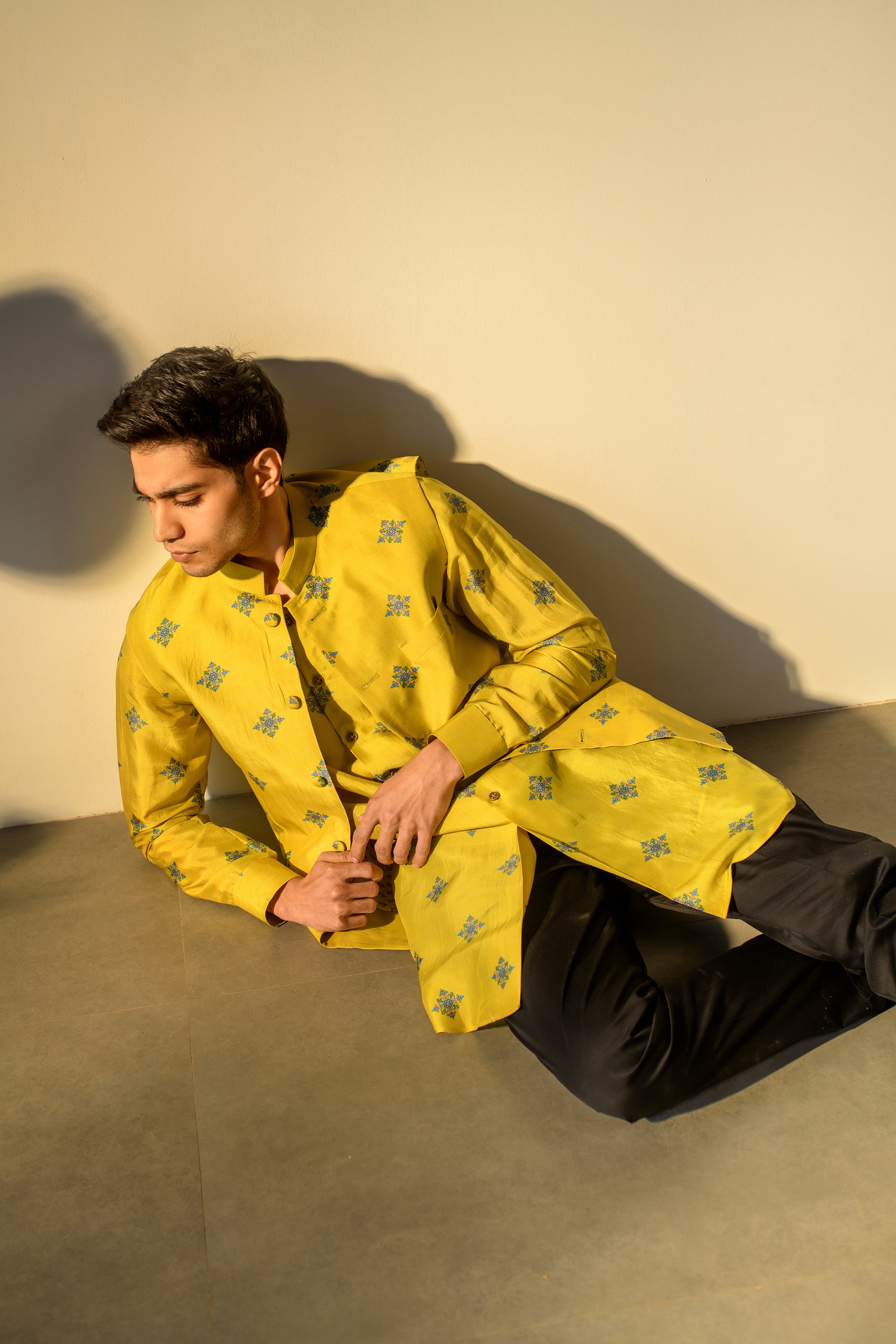 Nilay Yellow - Silk - Kurta Bandi Set For Men
