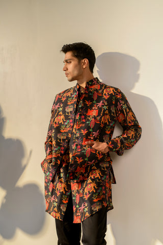 Jual Elephant Black - Russian Silk - Kurta & Bandi Set