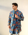 Jual Elephant Blue - Russian Silk - Full Button Kurta & Bandi Set