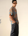 Leopard Floral Blue - Silk - Hawaiin Collar OS Shirt