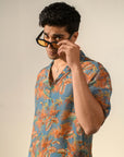 Leopard Floral Blue - Silk - Hawaiin Collar OS Shirt