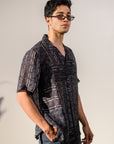 Rustic Boho Black Geometric Silk OverSize Hawaiin Collar Shirt For Men