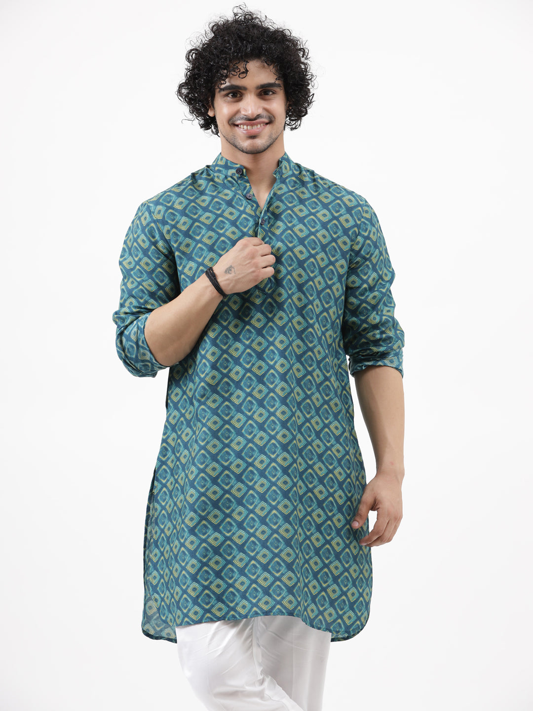 Indus Green - Fine Silk  - Long Kurta For Men